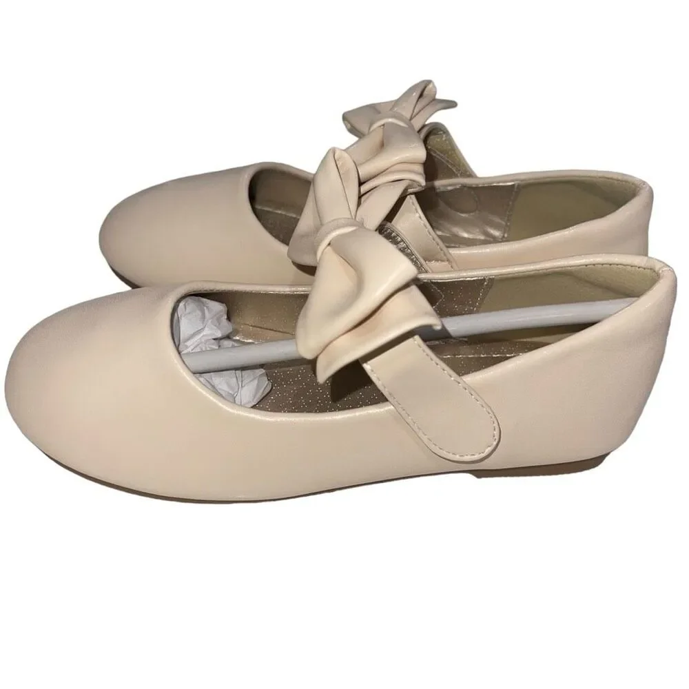 Hehainom Cream Colored Bow‎ Flats - Kids Size 13